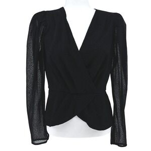 Vintage Y2K Express Black Sheer Sleeve Puff Shoulder Blouse Women's M Vamp Goth